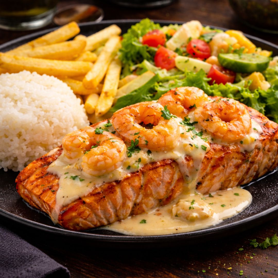 salmon con camarones